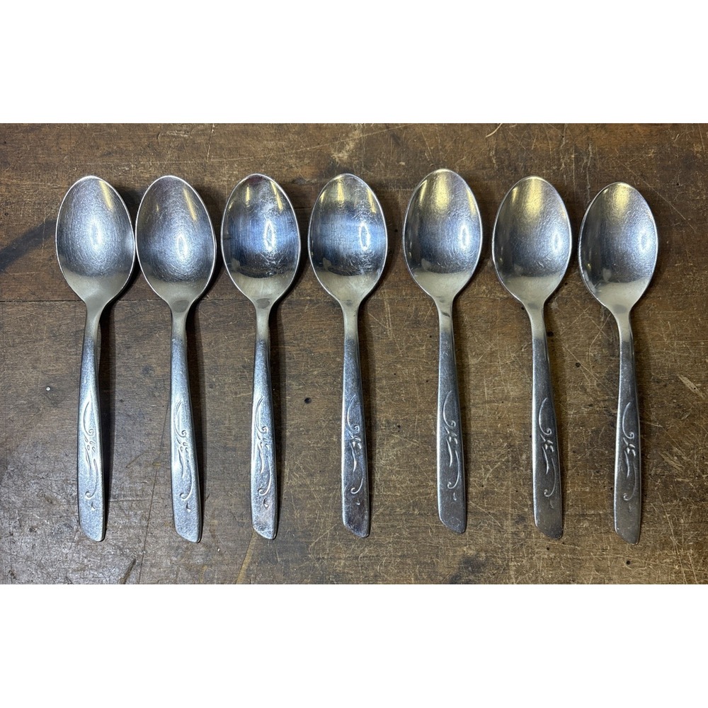 Mardi Gras Silco International Stainless Atomic 5 7/8" Set 7 Teaspoons